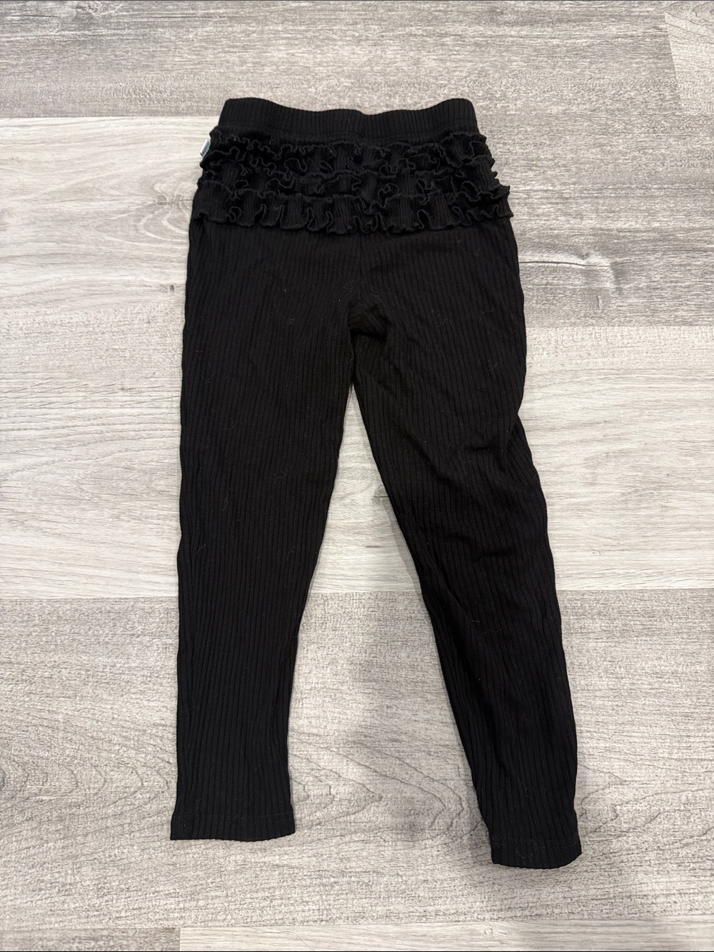 Posh Peanut Black Ribbed Leggings with Ruffle Bum